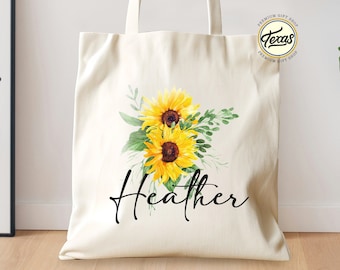Personalized Sunflower Tote Bag, Wedding Bridesmaid Gift