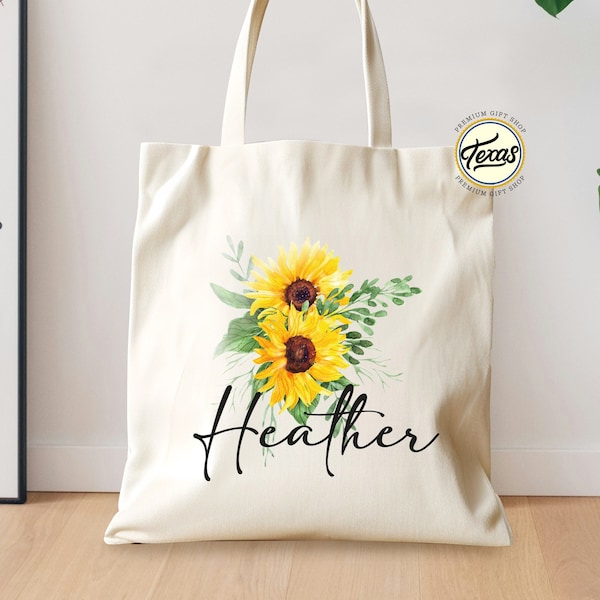 Personalized Sunflower Wedding Totes, Bridesmaid Tote, Birthday Tote, Floral Shopping Bag, Gift For Her, Mothers Day Gift, Bachelorette Bag