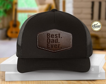 Personalized Leather Patch Trucker Cap, Dad Ever Gift