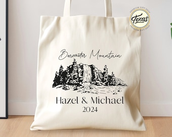 Custom Mountain Wedding Welcome Tote Bag: Camp Destination Favor