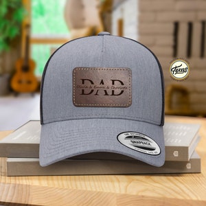 Custom Kids Name Dad Hat, Personalized Dad Gift, Leather Patch Hat, Dad and Kids Trucker Hat, Dad Hat, Fathers Day Hat, Grandpa Hat Gift