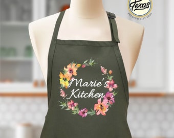 Custom Floral Name Apron: Personalized Kitchen Gift