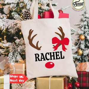 Custom Christmas Reindeer Tote Bag: Holiday Season Gift