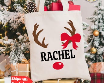Custom Christmas Reindeer Tote Bag: Holiday Season Gift