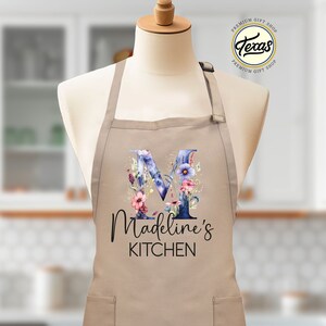 Personalized Floral Initial Apron: Custom Name Kitchen Gift