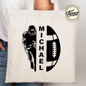 Personalized Football Player Tote Bag: Custom Name Sports Gift