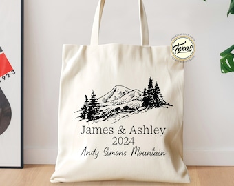Personalized Mountain Wedding Tote Bag: Custom Camp Wedding Favor