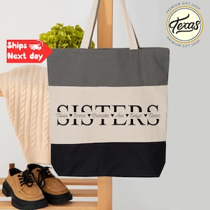 Custom Sister Tote Bag: Personalized Tri-Color Canvas Gift