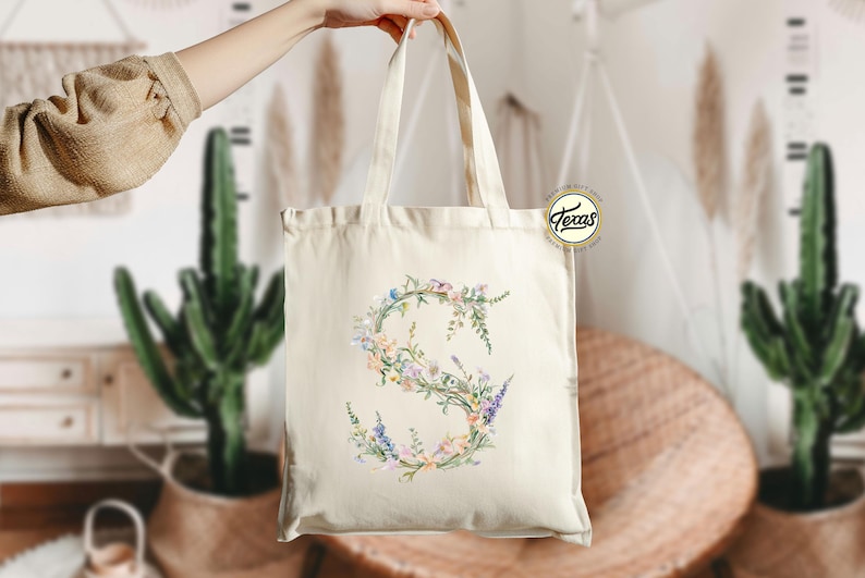 Custom Floral Initial Tote Bag Wildflower Monogram Totes Etsy — free download