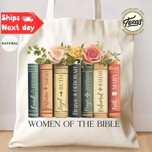 Women of the Bible Tote Bag: Floral Christian Book Tote