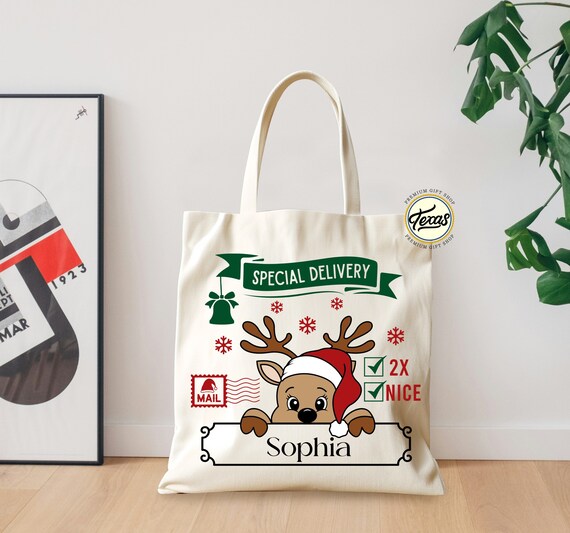 Personalized Reindeer Special Delivery Christmas Tote Bag