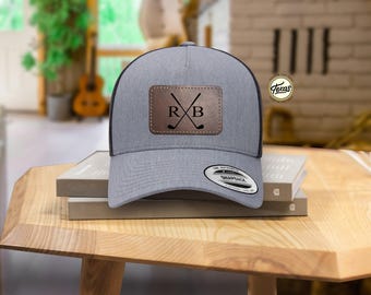 Personalized Golf Hat, Leather Patch Custom Golf Cap