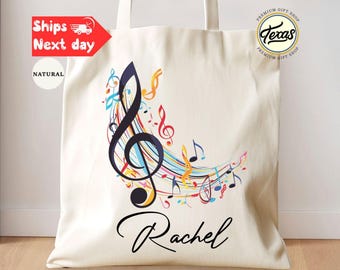 Custom Treble Clef Canvas Tote Bag, Music Teacher Gift