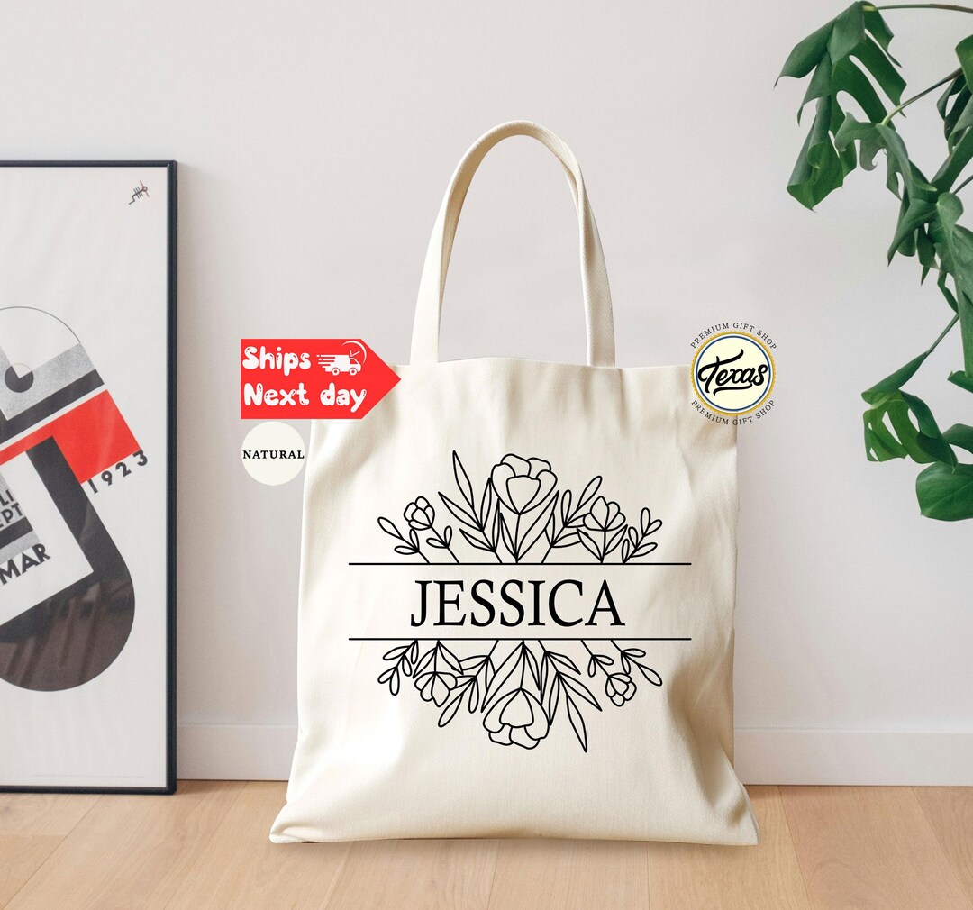 Custom Floral Frame Cotton Canvas Tote Bag: Personalized Wedding ...