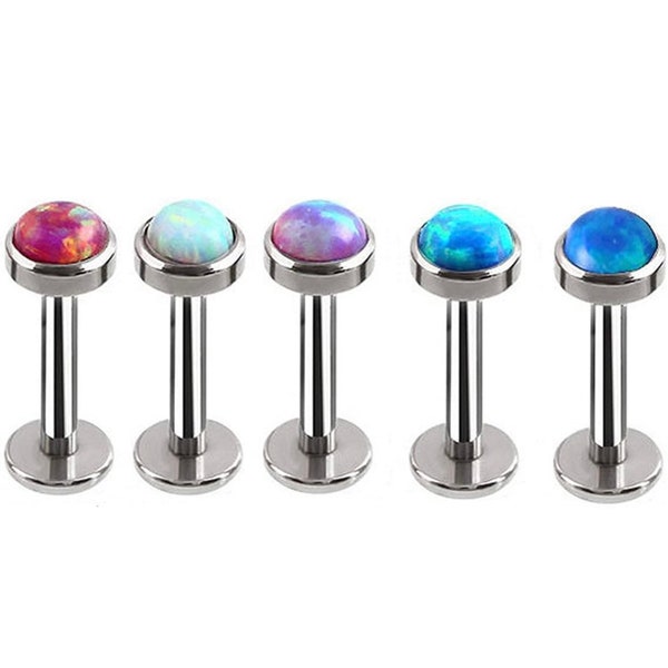 16G Fire Opal Labret, Tragus, Helix, and Lip Piercing - Stainless Steel