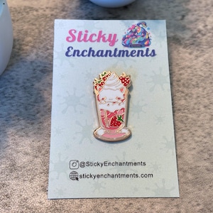 Cute Enamel Pin, Strawberry Milkshake Cat Pin, Cute Enamel Pin, Cafe Cats
