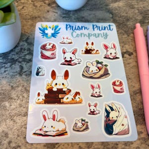 Cozy Bunnies Vinyl Sticker Sheet, Kawaii Aesthetic, Bookish Bunnies, Cozy Book Bunny Stickers for Journals Planners Decorating Scrapbooking