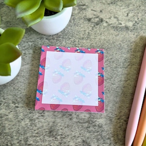 Cute Strawberry Memo Pad, Kawaii Aesthetic, Notepad for Notetaking and Reminders, Pink and Red Note Pad, Kawaii Memo Pad