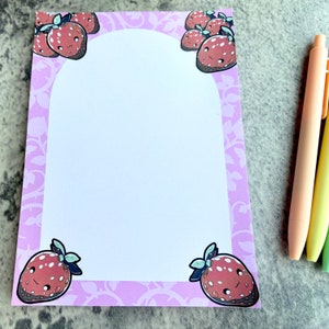 Elegant Strawberry Notepad, Cute Kawaii Aesthetic Memo Pad, Notepad for ...