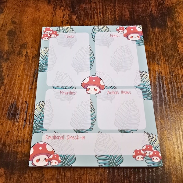 Daily Planner Notepad, 6x8 Daily Planning, To Do List, Mental Health Tracker, Priority Tracker, Desk Pad, Leafy Mushroom Theme