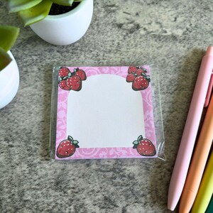 Strawberry Garden Memo Pad, Kawaii Aesthetic, Notepad for Notetaking ...