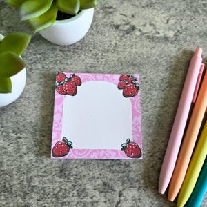 Strawberry Garden Memo Pad, Kawaii Aesthetic, Notepad for Notetaking and Reminders, Orange and Red Note Pad, Kawaii Memo Pad