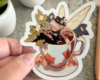Sleepy Coffee Fairy Sticker, Cute Stickers Kawaii Aesthetic, Laptop Stickers, Great For Sticker Books and Albums, Party Favors