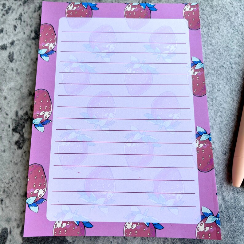 Strawberry Notepad, Cute Kawaii Aesthetic Memo Pad, Notepad for ...