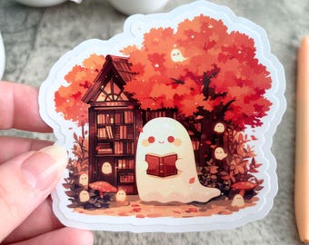 Bookish Ghost Sticker, Forever Love Books, Cute Stickers Kawaii Aesthetic, Halloween Gifts, Bookish Gift for Librarians and Booklovers