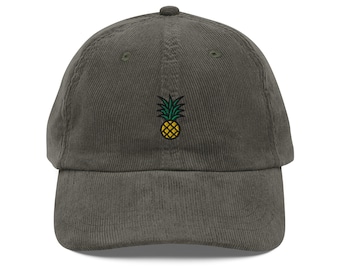 Pineapple Corduroy Cap | Embroidered Tropical Fruit Hat | Vintage Cap | Sustainable Hat | Multiple Colors | For Him & Her