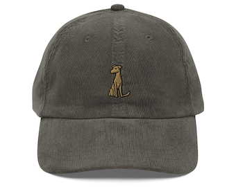 Whippet Dog Embroidered Corduroy Cap | Brown Greyhound Gift | Cute Embroidery Vintage Cap | Sustainable | Multiple Colors | For Him & Her