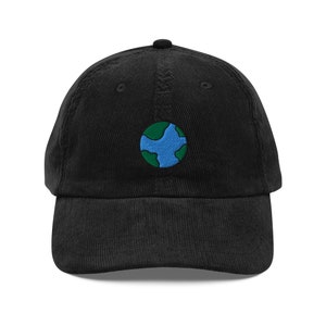 Planet Earth Corduroy Embroidered Cap | Gift For Space Lovers | Cute Planet Earth Vintage Cap | Sustainable Hat | For Him & Her
