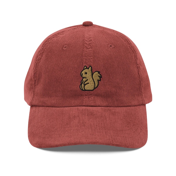 Squirrel Corduroy Cap | Cute Squirrel Gift | Minimalist Vintage Cap | Sustainable Hat | Multiple Colors | For Him & Her