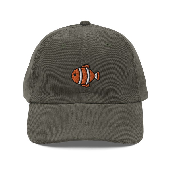 Clownfish Corduroy Cap | Gift For Anemonefish Lovers | Cute Vintage Cap | Clown Fish Pet Owners | Sustainable Hat | For Him & Her