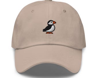 Puffin Bird Embroidered Dad Cap | Sea Parrot Gift | Cute Cotton Classic Baseball Hat Bird Watching | Multiple Colors | Unisex Hat