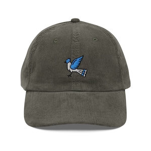 Blue Jay Bird Corduroy Cap | Gift For Bird Fans | Cute Bird Watching Vintage Cap | Sustainable Hat | Multiple Colors | For Him & Her