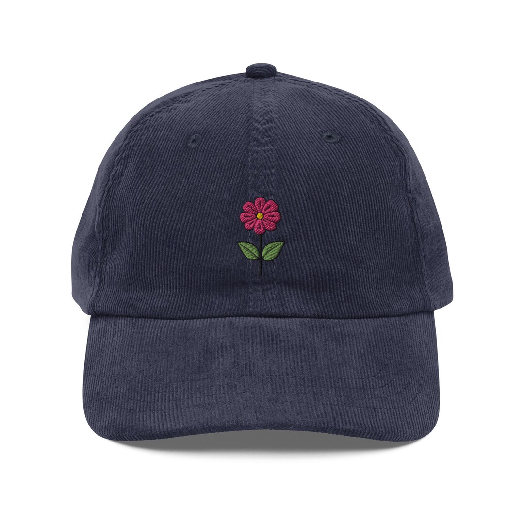 Zinnia Corduroy Cap Pink Flower Gift Cute Floral Vintage Cap