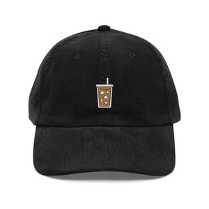 Iced Coffee Corduroy Embroidered Cap | Gift For Iced Latte Cold Brew Lovers | Cute Barista Vintage Cap | Sustainable Hat | For Him & Her