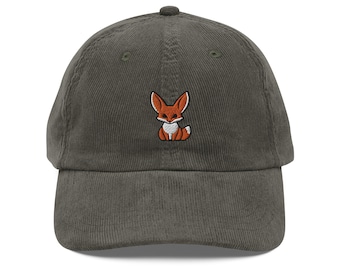 Fennec Fox Corduroy Cap | Fox Gift | Cute Embroidered Vintage Cap | Sustainable Hat | Multiple Colors | For Him & Her