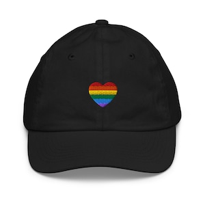 Rainbow Heart Kids Baseball Cap Embroidered | Rainbow Lovers Gift For Child | Cute Pride LGBTQ+ Children&#39;s Hat | Multiple Colors