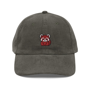 Red Panda Corduroy Cap | Lesser Panda Gift | Cute Red White Panda Vintage Cap | Sustainable Hat | Multiple Colors | For Him & Her