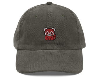 Gorra de pana de panda rojo / Regalo de panda menor / Bonita gorra vintage de panda rojo y blanco / Sombrero sostenible / Varios colores / Para él y para ella
