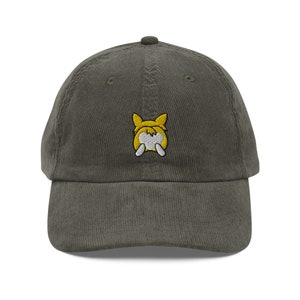 Corgi Butt Corduroy Cap | Corgi Dog Lovers Gift | Vintage Funny Cute Dad Cap | Sustainably Made For Him & For Her | Sustainable Premium Hat