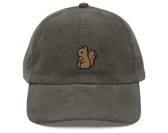 Squirrel Corduroy Cap | Cute Squirrel Gift | Kawaii Minimalist Vintage Cap | Sustainable Hat | Multiple Colors | For Him & Her