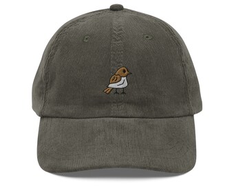 鳥の帽子 刺繍入り スズメと赤ちゃん鳥 コーデュロイキャップ 野生動物