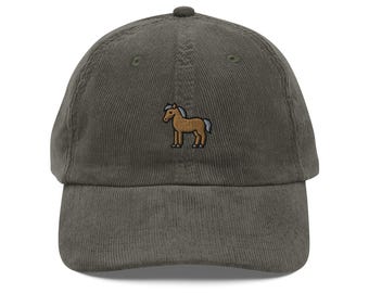 Horse Corduroy Cap | Equestrian Gift | Cute Pony Vintage Cap | Sustainable Hat | Multiple Colors | For Him & Her