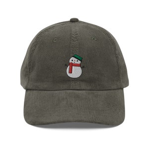 Snowman Corduroy Cap | Gift For Christmas Lovers | Cute Xmas Vintage Cap | Sustainable Holiday Season Hat | For Him & Her | Multiple Colors