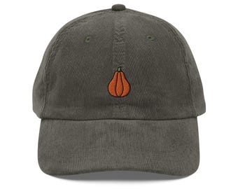 Butternut Squash Embroidered Corduroy Cap | Butternut Pumpkin Gift | Cute Vegetable Cap | Veggie Hat | Multiple Colors | For Him & Her