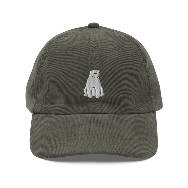 Eisbär bestickte Mütze | Geschenk für Eisbär-Liebhaber | Süsse Eisbär Vintage Mütze | Nachhaltige Mütze | Für Sie & Ihn