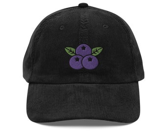 Blueberries Corduroy Cap | Gift For Blueberry Lovers | Trendy Vintage Cap | Sustainable, Environmentally Friendly Hat | For Him & Her